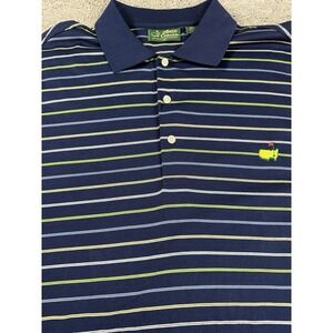 Masters Amen Corner, Men's Stripped Blue Large Golf Polo, 100% Pima Cotton